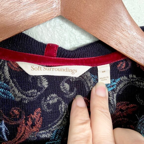 Soft Surroundings Lysa Embroidered Sweater Coat Beaded Detail Hooded Cardigan M - Picture 2 of 10